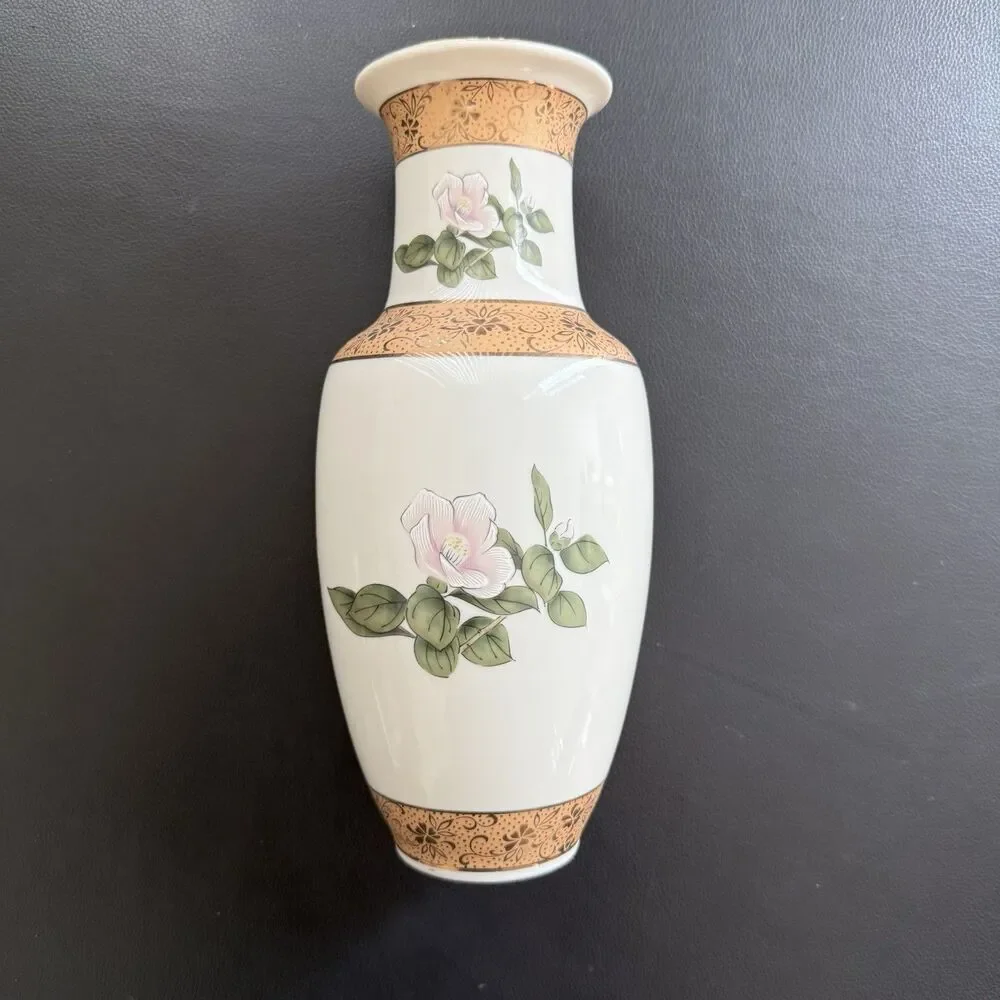 Vintage Yamaji Japanese Porcelain Vase - Pink Floral & Gold Moriage - 10.5